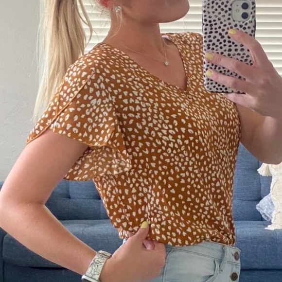 BellanBlue Tops - 08 Boho Rust Leopard Print Butterfly Sleeve Blouse